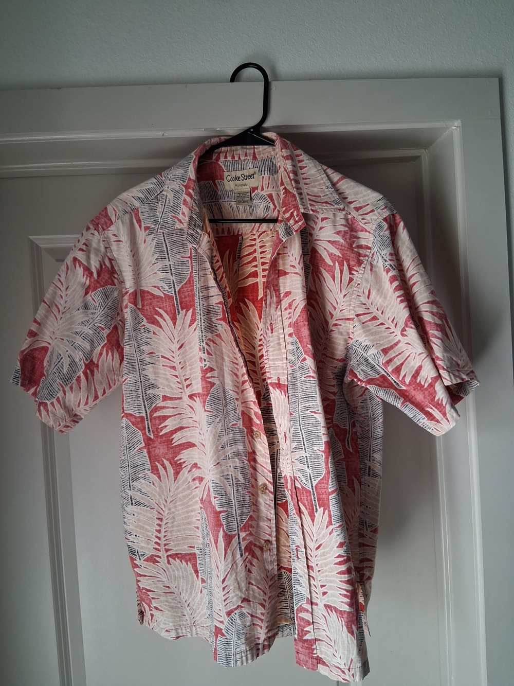 Cooke Street  Red, White and Gray Tropical Palm Short Sleeve Button-Down
